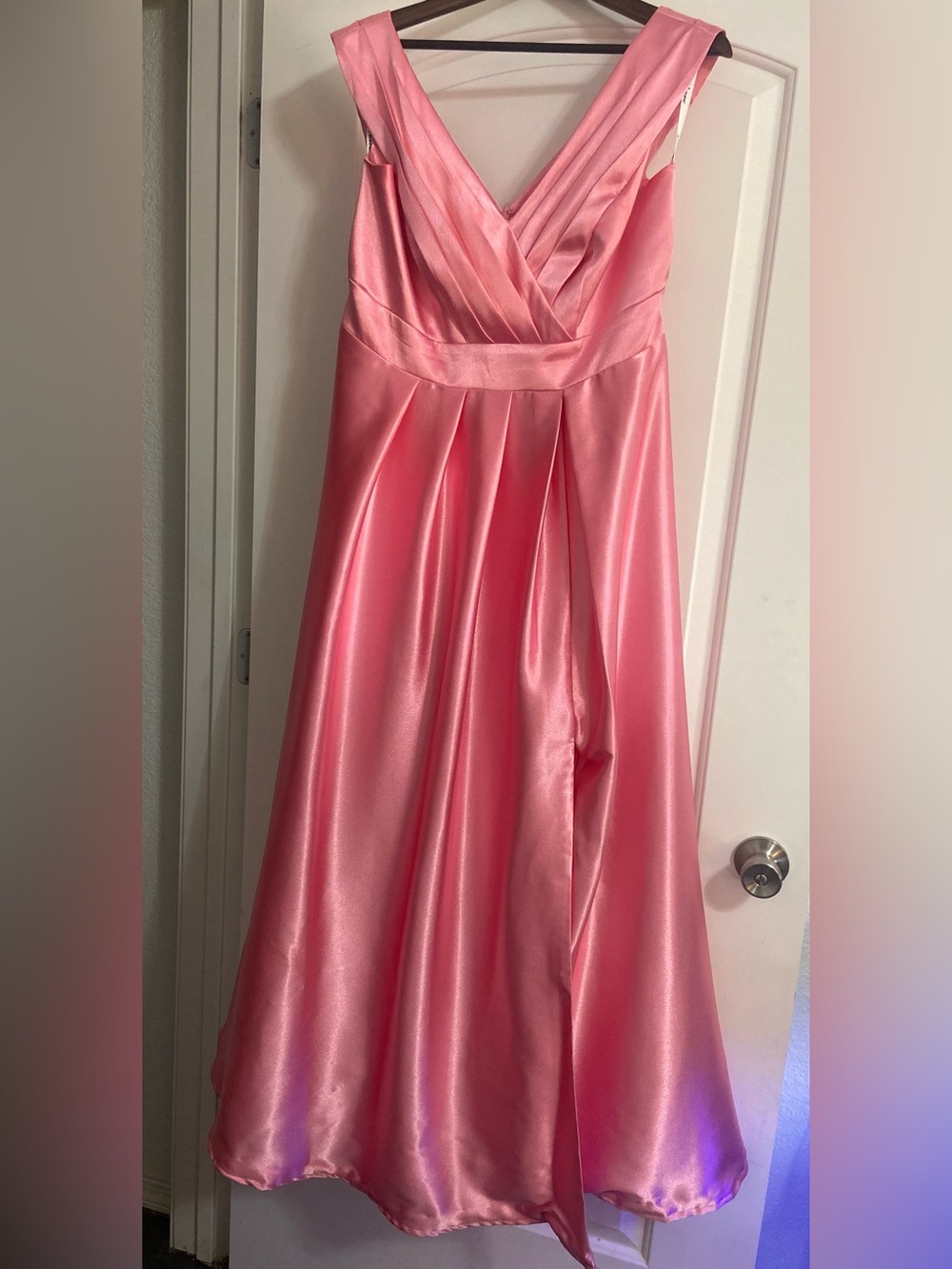 Pink Satin V-Neck A-Line Women's Dress